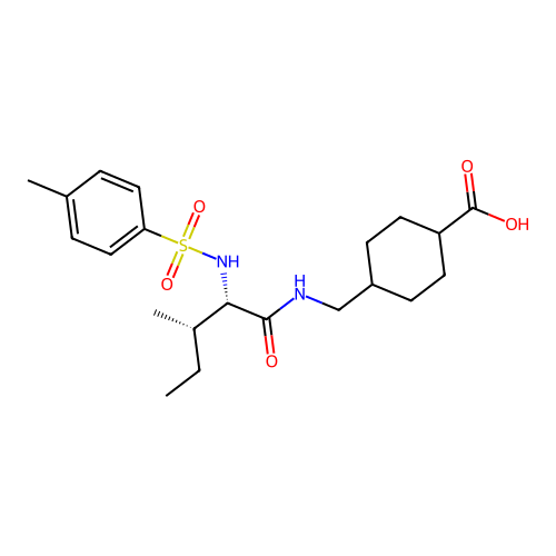 trans-4-[({N-[(4-methylphenyl)sulfonyl]-L-isoleucyl}amino)methyl]cyclohexanecarboxylic acid structure