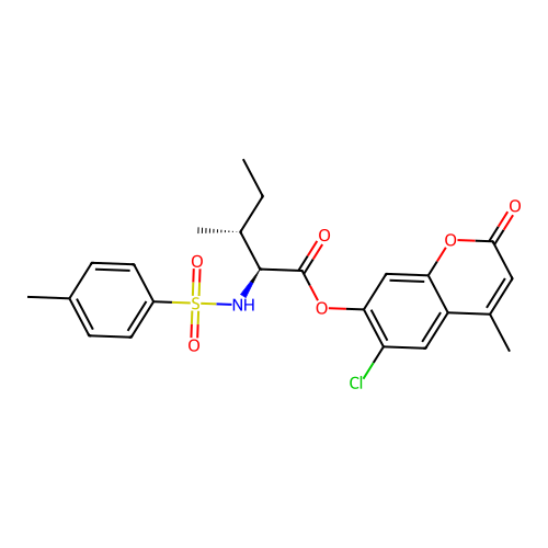 6-chloro-4-methyl-2-oxo-2H-chromen-7-yl N-[(4-methylphenyl)sulfonyl]-L-isoleucinate structure