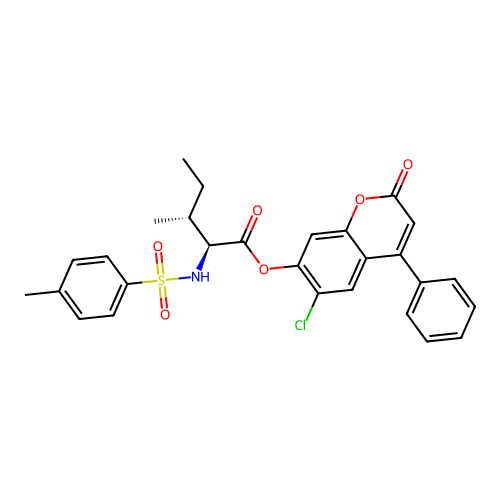 6-chloro-2-oxo-4-phenyl-2H-chromen-7-yl N-[(4-methylphenyl)sulfonyl]-L-isoleucinate structure
