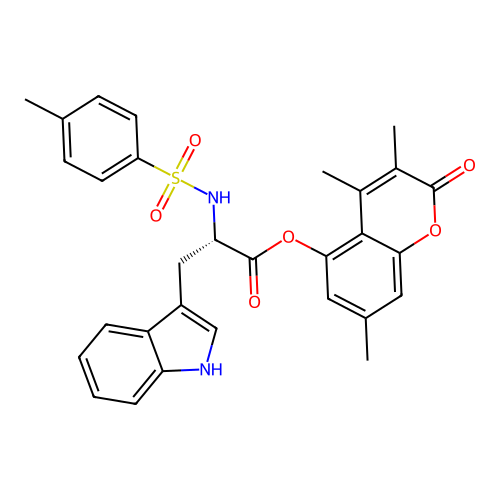3,4,7-trimethyl-2-oxo-2H-chromen-5-yl N-[(4-methylphenyl)sulfonyl]-L-tryptophanate structure