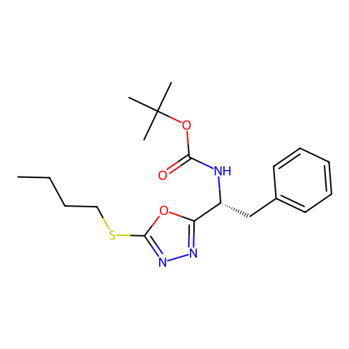 (R)-tert-butyl (1-(5-(butylthio)-1,3,4-oxadiazol-2-yl)-2-phenylethyl)carbamate structure