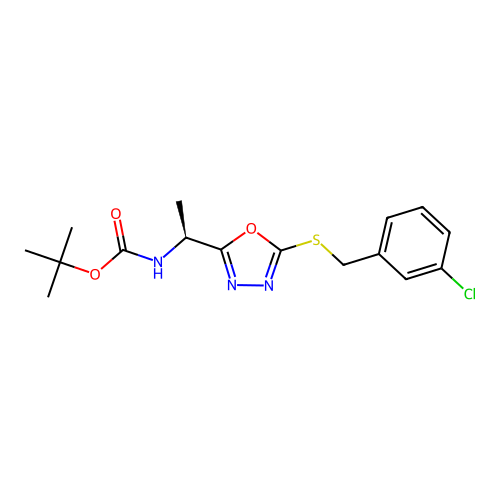 (S)-tert-butyl (1-(5-((3-chlorobenzyl)thio)-1,3,4-oxadiazol-2-yl)ethyl)carbamate structure