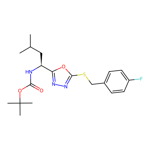 (S)-tert-butyl (1-(5-((4-fluorobenzyl)thio)-1,3,4-oxadiazol-2-yl)-3-methylbutyl)carbamate structure