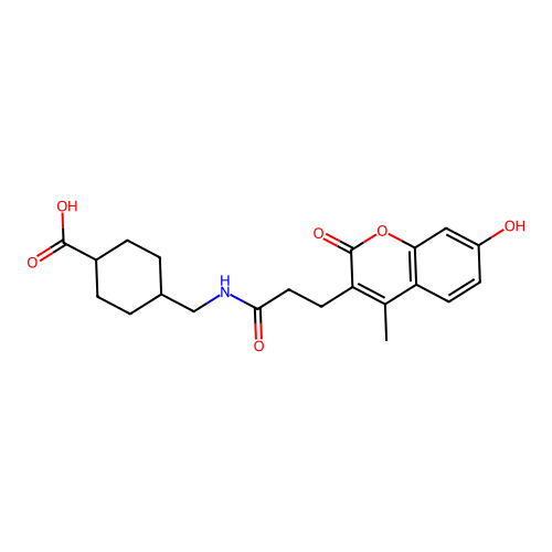 (1s,4s)-4-((3-(7-hydroxy-4-methyl-2-oxo-2H-chromen-3-yl)propanamido)methyl)cyclohexanecarboxylic acid structure