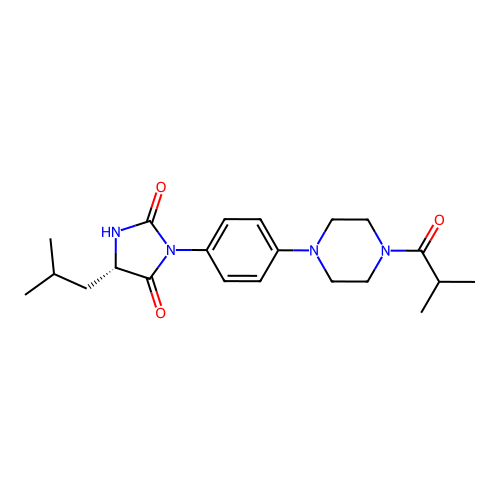 (S)-5-isobutyl-3-(4-(4-isobutyrylpiperazin-1-yl)phenyl)imidazolidine-2,4-dione structure