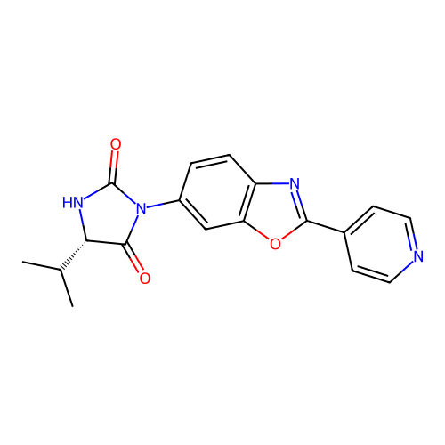 (5S)-5-(propan-2-yl)-3-[2-(pyridin-4-yl)-1,3-benzoxazol-6-yl]imidazolidine-2,4-dione structure