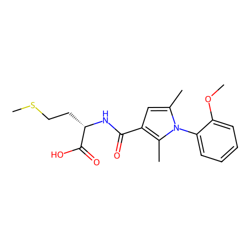 N-{[1-(2-methoxyphenyl)-2,5-dimethyl-1H-pyrrol-3-yl]carbonyl}-L-methionine structure