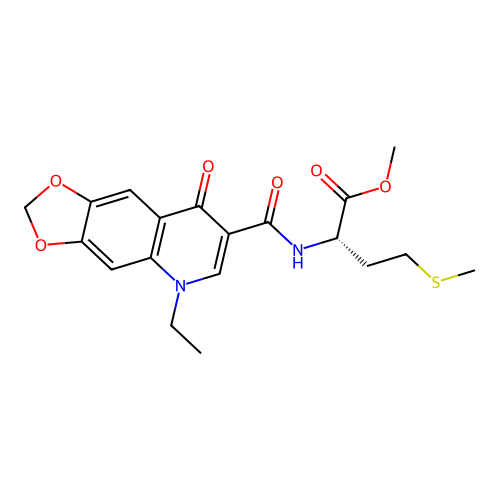(S)-methyl 2-(5-ethyl-8-oxo-5,8-dihydro-[1,3]dioxolo[4,5-g]quinoline-7-carboxamido)-4-(methylthio)butanoate structure