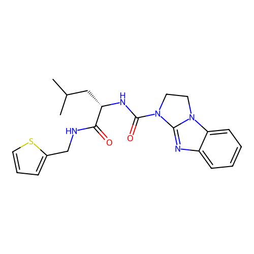 (S)-N-(4-methyl-1-oxo-1-((thiophen-2-ylmethyl)amino)pentan-2-yl)-2,3-dihydro-1H-benzo[d]imidazo[1,2-a]imidazole-1-carboxamide structure