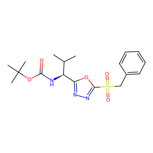 (S)-tert-butyl (1-(5-(benzylsulfonyl)-1,3,4-oxadiazol-2-yl)-2-methylpropyl)carbamate structure