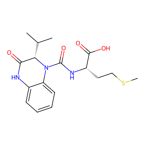 (2S)-4-(Methylsulfanyl)-2-{[(2S)-3-oxo-2-(propan-2-yl)-1,2,3,4-tetrahydroquinoxaline-1-carbonyl]amino}butanoic acid structure