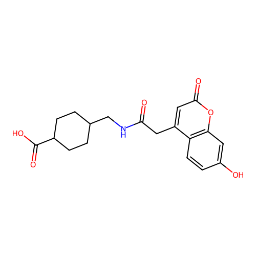4-[[[2-(7-hydroxy-2-oxochromen-4-yl)acetyl]amino]methyl]cyclohexane-1-carboxylic acid structure