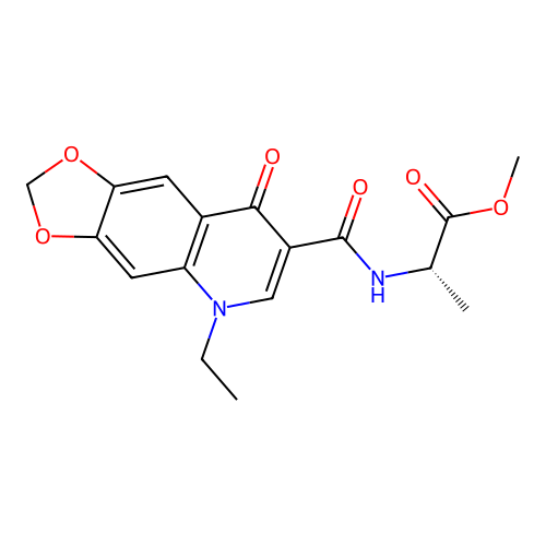 (S)-methyl 2-(5-ethyl-8-oxo-5,8-dihydro-[1,3]dioxolo[4,5-g]quinoline-7-carboxamido)propanoate structure