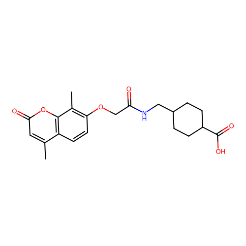 (1r,4r)-4-((2-((4,8-dimethyl-2-oxo-2H-chromen-7-yl)oxy)acetamido)methyl)cyclohexanecarboxylic acid structure