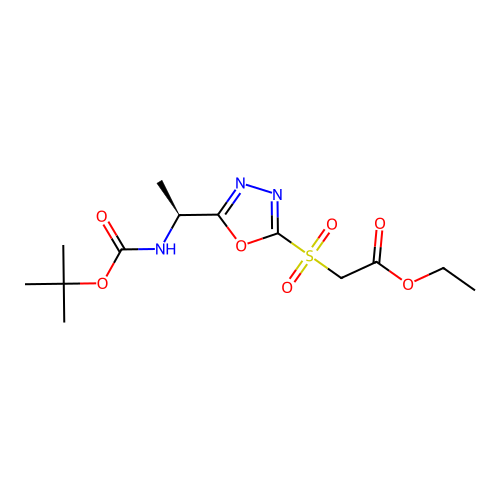 (S)-ethyl 2-((5-(1-((tert-butoxycarbonyl)amino)ethyl)-1,3,4-oxadiazol-2-yl)sulfonyl)acetate structure