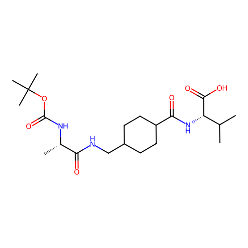(2S)-3-methyl-2-[[4-[[[(2S)-2-[(2-methylpropan-2-yl)oxycarbonylamino]propanoyl]amino]methyl]cyclohexanecarbonyl]amino]butanoic acid structure