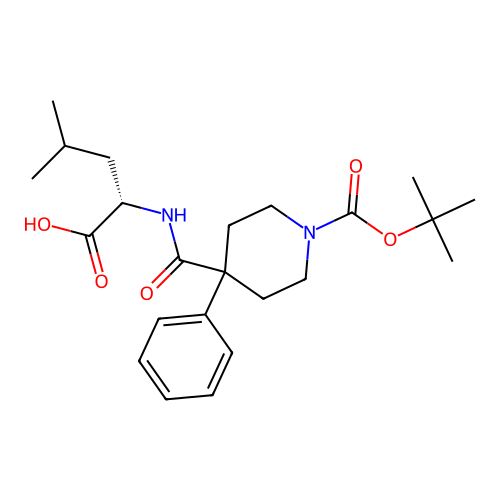 (S)-2-(1-(tert-butoxycarbonyl)-4-phenylpiperidine-4-carboxamido)-4-methylpentanoic acid structure