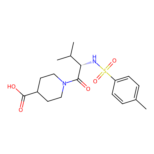 (S)-1-(3-methyl-2-(4-methylphenylsulfonamido)butanoyl)piperidine-4-carboxylic acid structure
