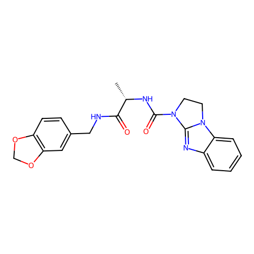 (S)-N-(1-((benzo[d][1,3]dioxol-5-ylmethyl)amino)-1-oxopropan-2-yl)-2,3-dihydro-1H-benzo[d]imidazo[1,2-a]imidazole-1-carboxamide structure