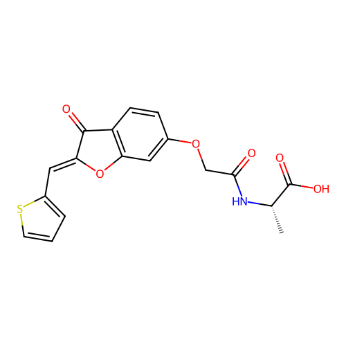 2-[[2-[3-oxo-2-(thiophen-2-ylmethylidene)benzofuran-6-yl]oxyacetyl]amino]propanoic Acid structure