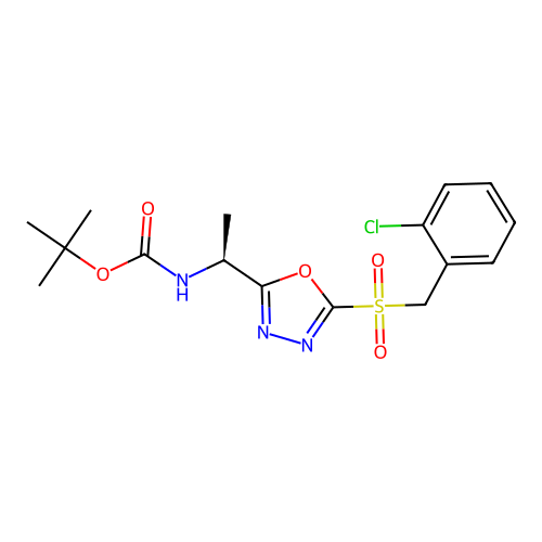 (S)-tert-butyl (1-(5-((2-chlorobenzyl)sulfonyl)-1,3,4-oxadiazol-2-yl)ethyl)carbamate structure