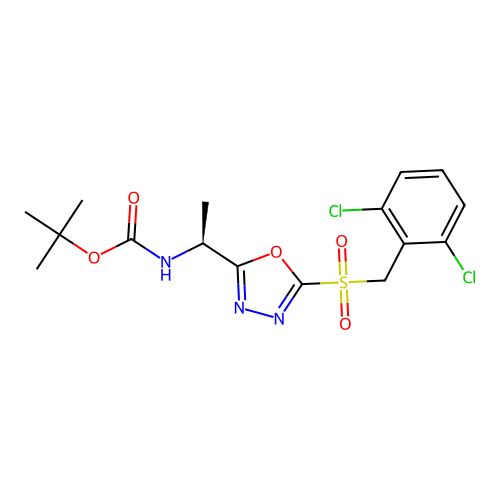 (S)-tert-butyl (1-(5-((2,6-dichlorobenzyl)sulfonyl)-1,3,4-oxadiazol-2-yl)ethyl)carbamate structure