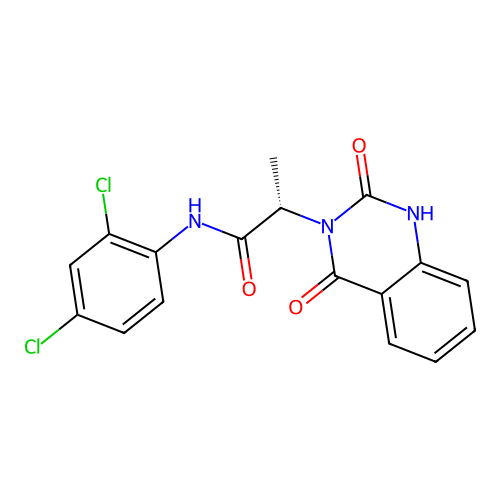(2S)-N-(2,4-dichlorophenyl)-2-(2-hydroxy-4-oxoquinazolin-3(4H)-yl)propanamide structure