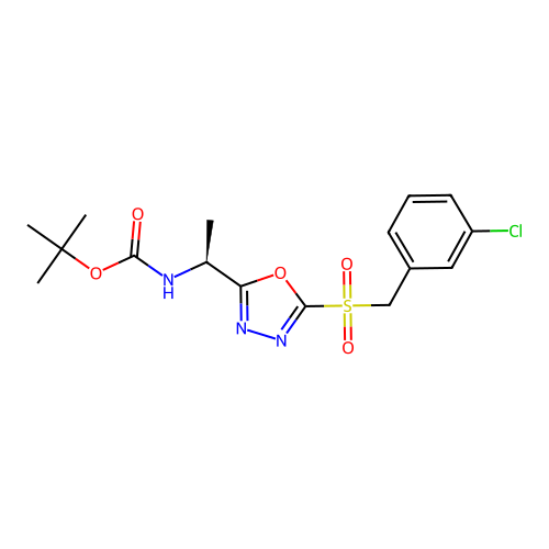 (S)-tert-butyl (1-(5-((3-chlorobenzyl)sulfonyl)-1,3,4-oxadiazol-2-yl)ethyl)carbamate structure