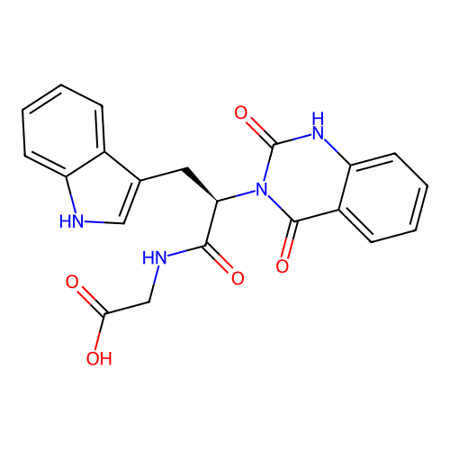 (R)-2-(2-(2,4-dioxo-1,2-dihydroquinazolin-3(4H)-yl)-3-(1H-indol-3-yl)propanamido)acetic acid structure