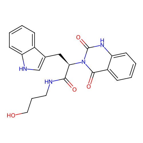 (R)-2-(2,4-dioxo-1,2-dihydroquinazolin-3(4H)-yl)-N-(3-hydroxypropyl)-3-(1H-indol-3-yl)propanamide structure