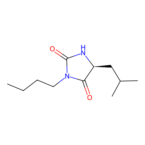 (5S)-3-butyl-5-(2-methylpropyl)imidazolidine-2,4-dione structure
