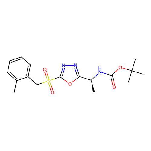 (S)-tert-butyl (1-(5-((2-methylbenzyl)sulfonyl)-1,3,4-oxadiazol-2-yl)ethyl)carbamate structure