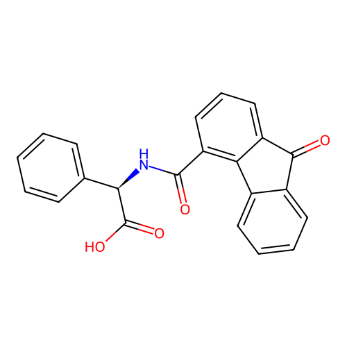(2R)-{[(9-oxo-9H-fluoren-4-yl)carbonyl]amino}(phenyl)ethanoic acid structure