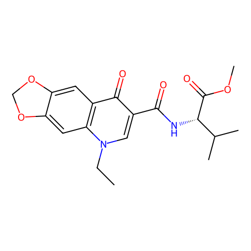 (S)-methyl 2-(5-ethyl-8-oxo-5,8-dihydro-[1,3]dioxolo[4,5-g]quinoline-7-carboxamido)-3-methylbutanoate structure