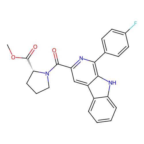 (R)-methyl 1-(1-(4-fluorophenyl)-9H-pyrido[3,4-b]indole-3-carbonyl)pyrrolidine-2-carboxylate structure