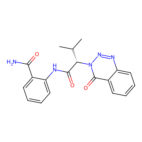 2-{[(2S)-3-methyl-2-(4-oxo-1,2,3-benzotriazin-3(4H)-yl)butanoyl]amino}benzamide structure