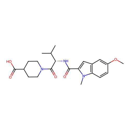 1-{N-[(5-methoxy-1-methyl-1H-indol-2-yl)carbonyl]-L-valyl}piperidine-4-carboxylic acid structure