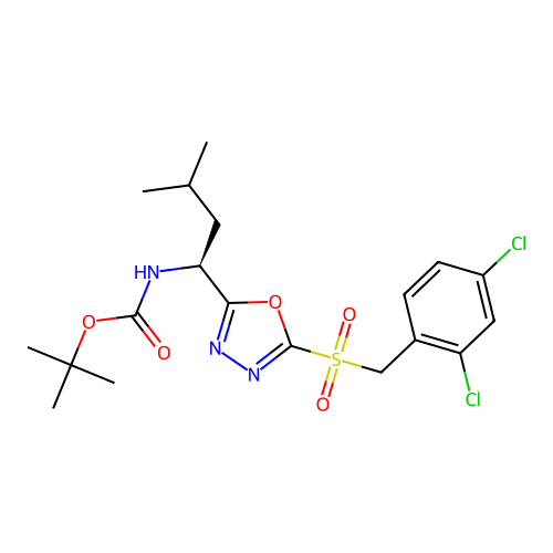 (S)-tert-butyl (1-(5-((2,4-dichlorobenzyl)sulfonyl)-1,3,4-oxadiazol-2-yl)-3-methylbutyl)carbamate structure