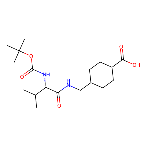trans-4-({[N-(tert-butoxycarbonyl)-L-valyl]amino}methyl)cyclohexanecarboxylic acid structure