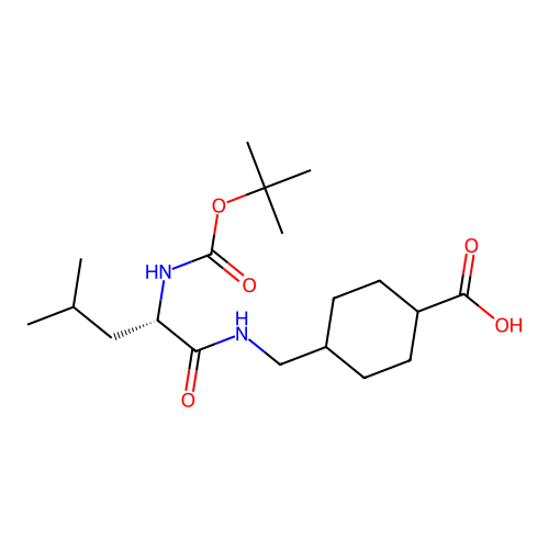 trans-4-({[N-(tert-butoxycarbonyl)-L-leucyl]amino}methyl)cyclohexanecarboxylic acid structure