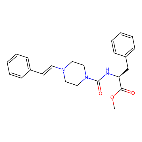 (S,E)-methyl 3-phenyl-2-(4-styrylpiperazine-1-carboxamido)propanoate structure