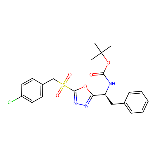 (S)-tert-butyl (1-(5-((4-chlorobenzyl)sulfonyl)-1,3,4-oxadiazol-2-yl)-2-phenylethyl)carbamate structure
