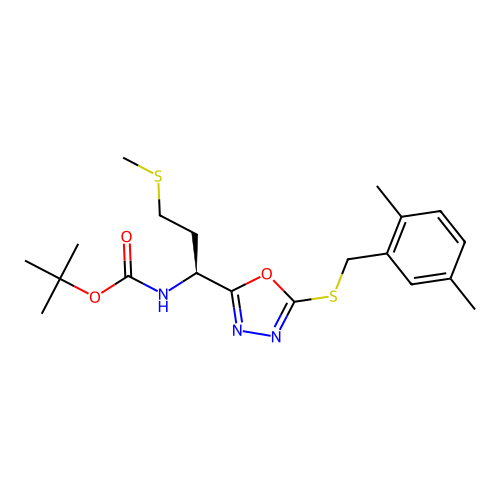 (S)-tert-butyl (1-(5-((2,5-dimethylbenzyl)thio)-1,3,4-oxadiazol-2-yl)-3-(methylthio)propyl)carbamate structure