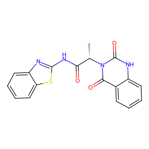 (2S)-N-(1,3-benzothiazol-2-yl)-2-(2-hydroxy-4-oxoquinazolin-3(4H)-yl)propanamide structure
