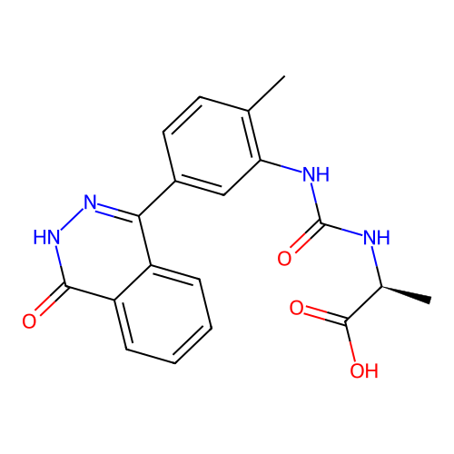 N-{[2-methyl-5-(4-oxo-3,4-dihydrophthalazin-1-yl)phenyl]carbamoyl}-L-alanine structure