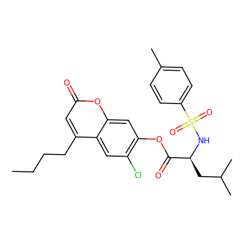 4-butyl-6-chloro-2-oxo-2H-chromen-7-yl N-[(4-methylphenyl)sulfonyl]-L-leucinate structure