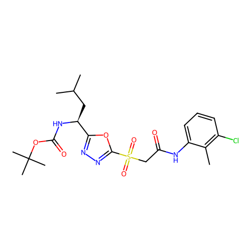 (S)-tert-butyl (1-(5-((2-((3-chloro-2-methylphenyl)amino)-2-oxoethyl)sulfonyl)-1,3,4-oxadiazol-2-yl)-3-methylbutyl)carbamate structure