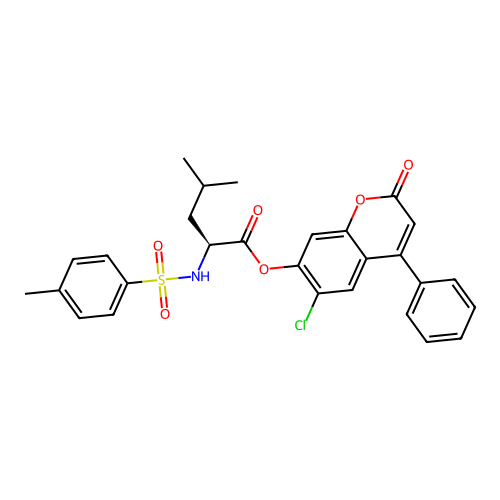 6-chloro-2-oxo-4-phenyl-2H-chromen-7-yl N-[(4-methylphenyl)sulfonyl]-L-leucinate structure