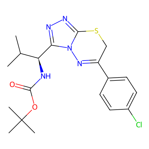 (S)-tert-butyl (1-(6-(4-chlorophenyl)-7H-[1,2,4]triazolo[3,4-b][1,3,4]thiadiazin-3-yl)-2-methylpropyl)carbamate structure