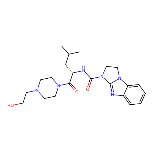 (S)-N-(1-(4-(2-hydroxyethyl)piperazin-1-yl)-4-methyl-1-oxopentan-2-yl)-2,3-dihydro-1H-benzo[d]imidazo[1,2-a]imidazole-1-carboxamide structure